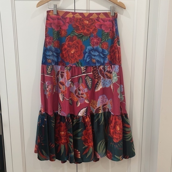 Anthropologie Farm Rio Drea Tiered Velvet Midi Maxi Skirt Floral-Boho-NWT—SP - Picture 5 of 11